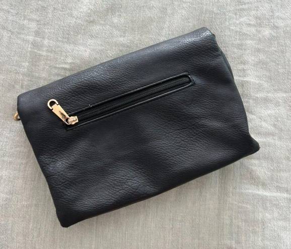 Mulberry  Black Genuine Leather Foldover Clutch Crossbody Bag