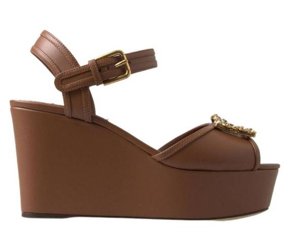 Dolce & Gabbana  Brown Leather AMORE Wedges Sandals Shoes US 6.5