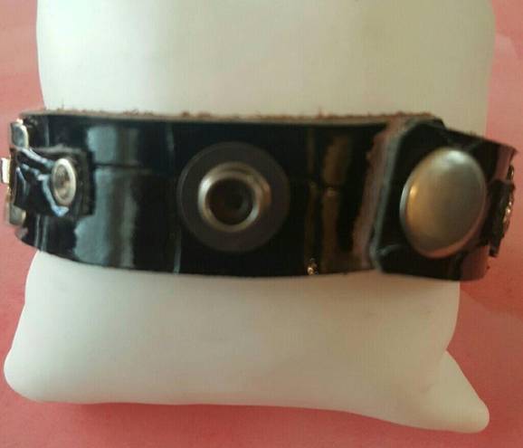 Handmade  silvertone link leather snap Bracelet