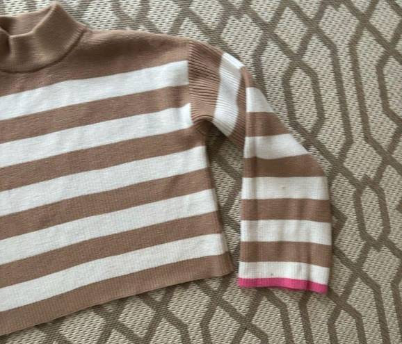 Sincerely Jules  Tan & White Striped Crop Sweater Bell Sleeves Large