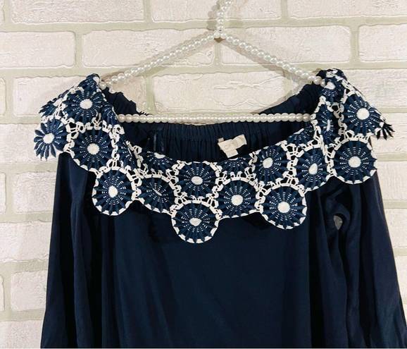 Loft  NWT Navy Lace Appliqué Off the Shoulder Shift Dress Size S