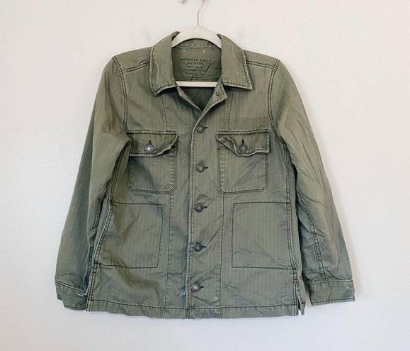 American Eagle  Outfitters Green Distressed Button Front Utility Jacket