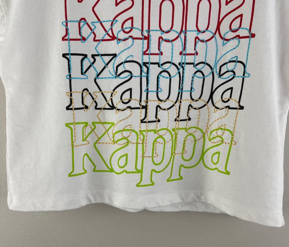 Kappa Women’s White Multicolor Stitch Work Graphic Short Sleeve Cropped Tee