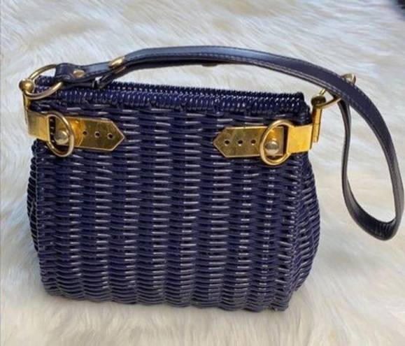 Vintage Blue Wicker Handbag