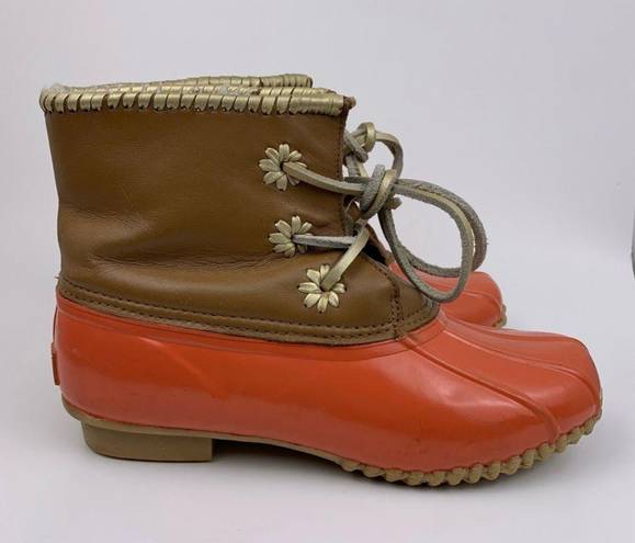 Jack Rogers Chloe Coral Orange Brown Whipstitch Gold Detail Duck Boots 7 Winter