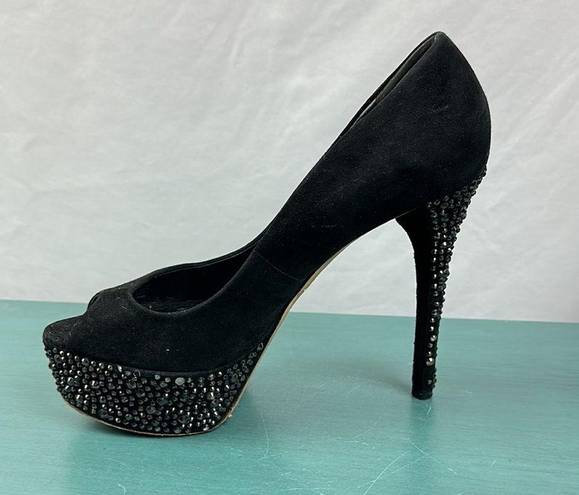 Brian Atwood B  black suede pumps heels crystals size 7.5