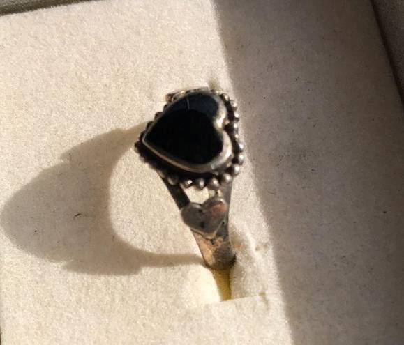 Onyx 925 Silver Black  Heart Ring - Size 7