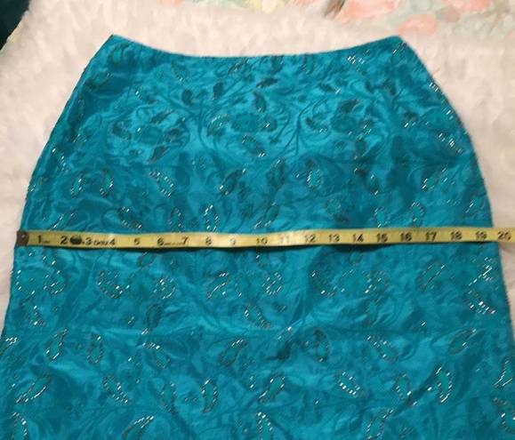 Chetta B  beaded, silk pencil skirt blue size 6