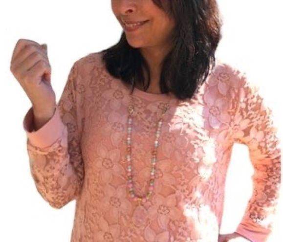 Adrianna Papell  Lace Front Sweatshirt Warm Blush