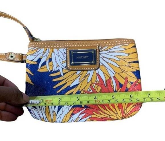 Nine West Faux Leather Bright Floral Print Wristlet