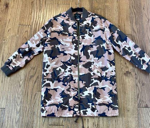 Love Tree  pink brown camo long bomber jacket size large