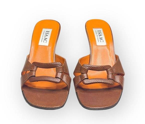 Isaac Mizrahi new  ⌘ Open Vamp Lizard Kitten Heel Mule Sandals ⌘ Orange Brown 10