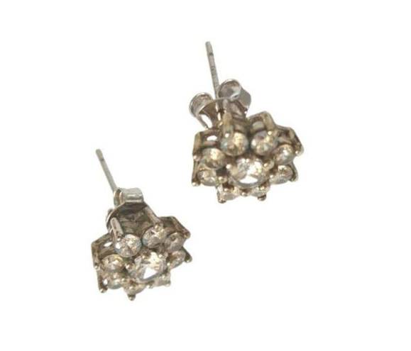 Daisy  Round Cut Clear Rhinestones Flower Stud Earrings Sterling Silver 925