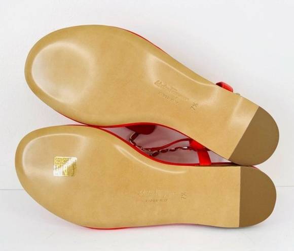 Salvatore Ferragamo  Tahiti Embellished Coral Leather Thong Logo Flat Sandals 7.5