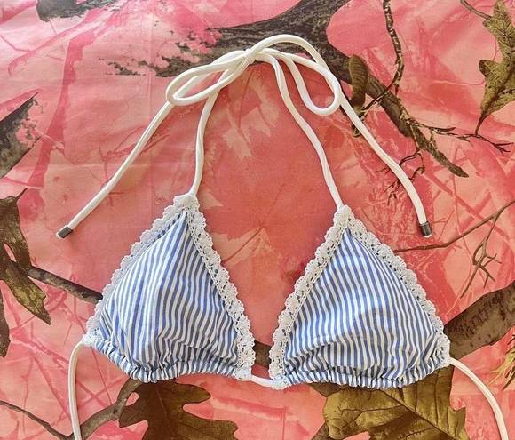 Abercrombie & Fitch  coquette lace blue + white striped triangle bikini top 