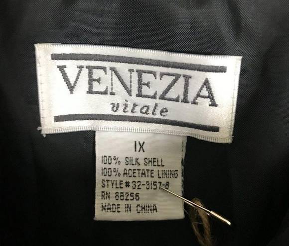 Vintage Venezia Vitale Windbreaker Jacket 100% Silk Black Fringe Stud Size 1X
