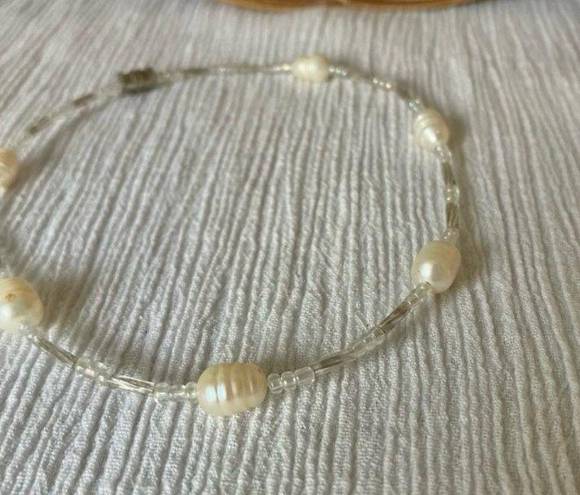 Handmade “Niamh” Baroque Pearl Seed Bead Anklet White Pearlcore Neutral