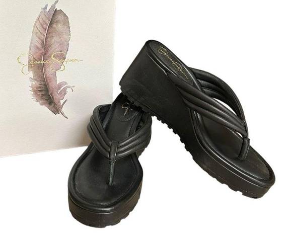 Jessica Simpson  Kemnie Leather Platform Wedge Thong Sandals size 9.5 NEW IN BOX