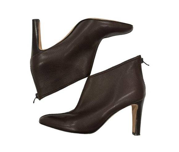 Manolo Blahnik  Brown Semi Pointed Toe Leather Heeled Ankle Booties Size 37 US 7