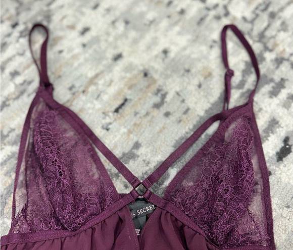 Victoria's Secret Sheer Chiffon & Lace Babydoll Maroon Dress