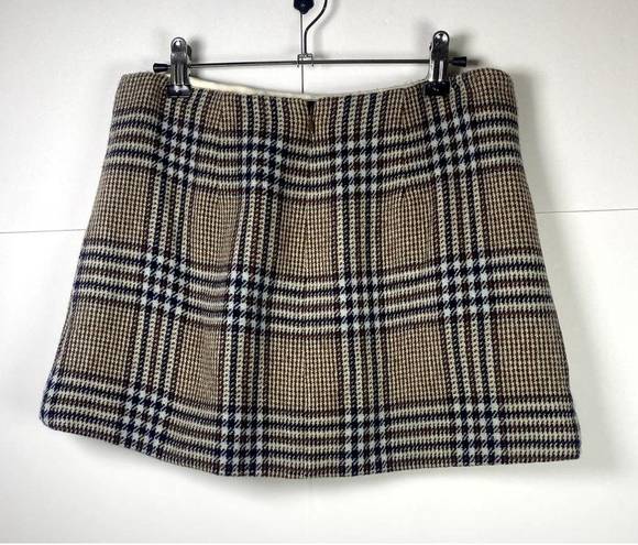 Rachel Zoe  Size 2 Plaid Mini Skirt Pleated Brown, Navy, White Preppy Wool Blend