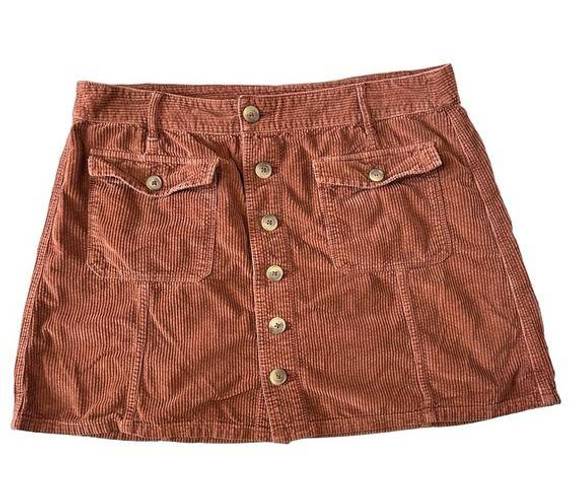 American Eagle  Corduroy Brown Button Mini Skirt A Line High Rise size 16