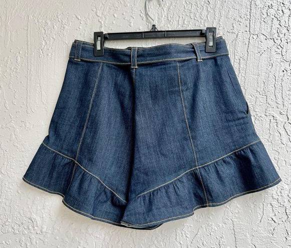 Cinq à Sept  High Rise Penny Ruffle Hem Denim Shorts Indigo Women's Size US 12