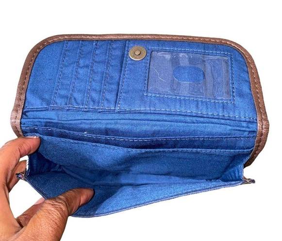 Aeropostale AERO  Wallet Aztec Print Canvas Leather fold over Snap Closure blue