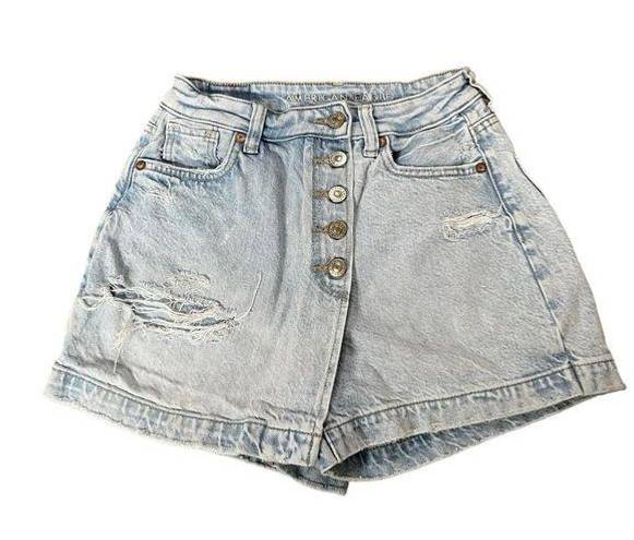 American Eagle  Mom Skort Light Wash High-Rise Distressed Women Size 00 - EUC