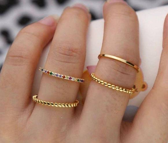 Anthropologie 18K Four Piece Stacking Rings, Thumb Midi Knuckle Bands Size 5.5