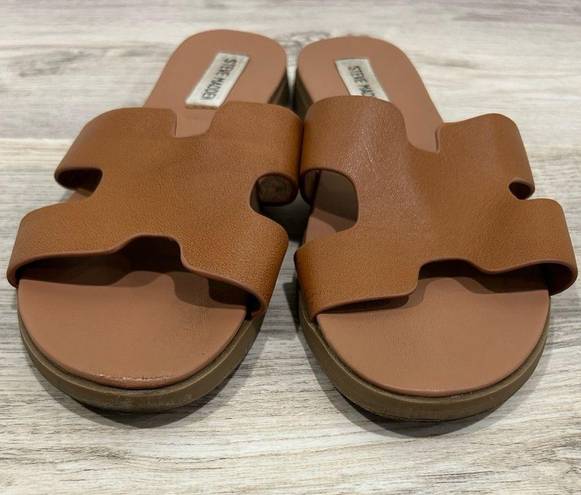 Steve Madden Roceen Sandals Brown Leather Slip On Flats Slides Shoes Size 7