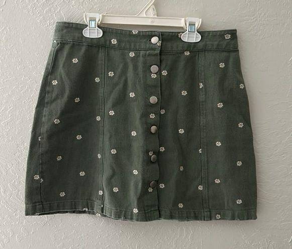 Miami Green denim silver button up daisy printed mini skirt