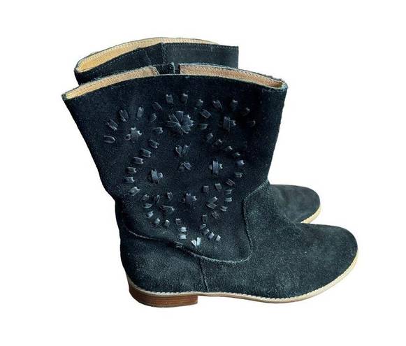 Jack Rogers  Women Boots Kaitlin Suede Stitches Mid Calf Pull On Shoes Black 7.5M