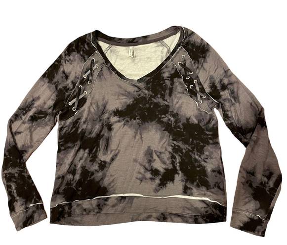 Mudd Long Sleeve Shirt Top Tie Dye Grey Black Small