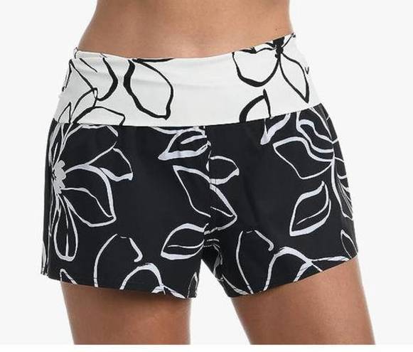 La Blanca  Women's Black & White Floral Banded Boardshort Swimsuit Bottom XS NWT