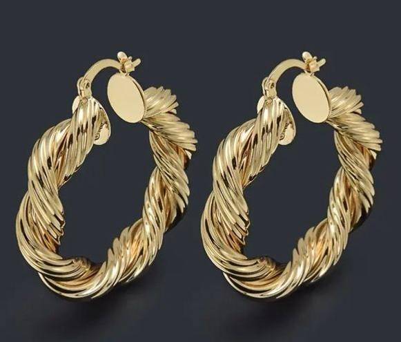 Twisted 18k Gold Plated African  Hoop Earrings Hypoallergenic Unisex Mens Womens