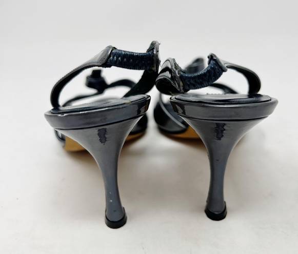 Manolo Blahnik Patent Leather Slingback Sandal Heels Gray Size 5.5