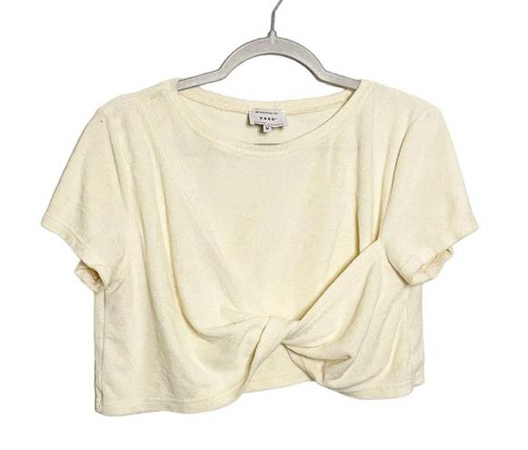 Sabo Skirt  Riz Twist Front Top Short Sleeve Shirt in Cream Terry Size Medium