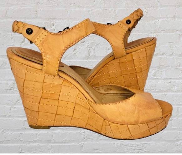 Frye Womens 10M Corrina Leather Brown Strappy Woven Wedge Sandals Braided Strap