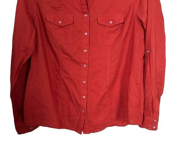 Style & Co . Womens Size S Orange Button Up Shirt Roll Tab Long Sleeves Career