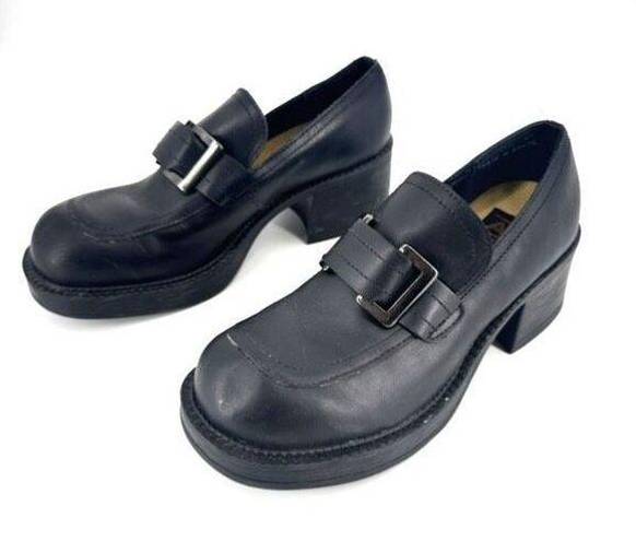 American Eagle  Footgear Leather Platform Chunky Heel Loafer Shoes Black Size 7M