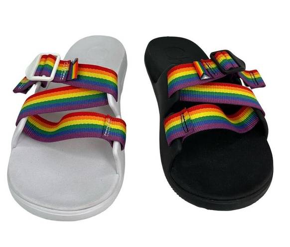 Chacos Chaco Chillos Progress Pride Slides Black White Womens 10