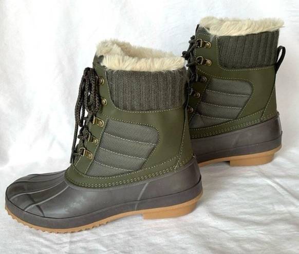 Khombu  Faux Fur Duck Boots Booties Kathleen Waterproof Olive Green Sz 11 New