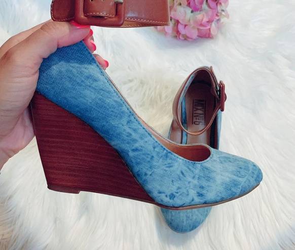 mix no. 6 Blue Denim/Brown Ankle Strap Wedges!