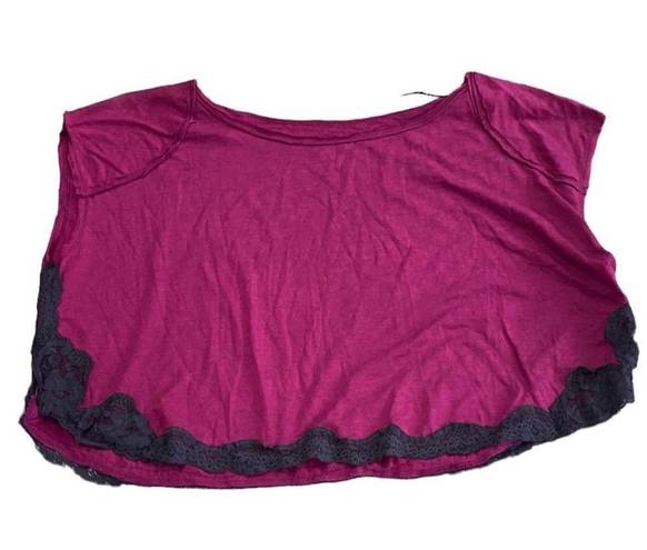 We The Free  Hot Raspberry Pink crop top gray lace trim Oversized NEW Size SMALL