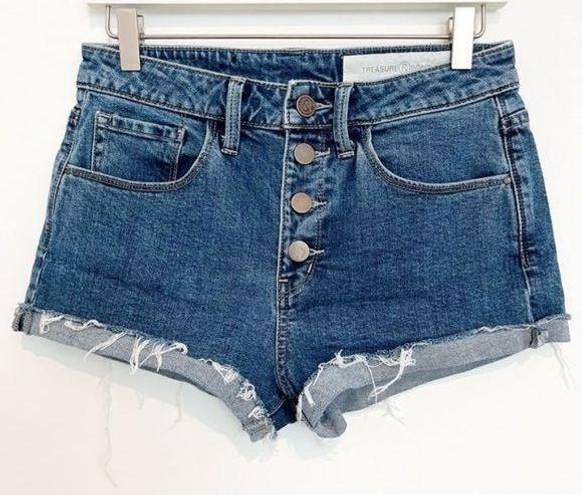 Treasure & Bond  Denim Button Fly High Waisted Cuffed Jean Shorts Blue Size 26