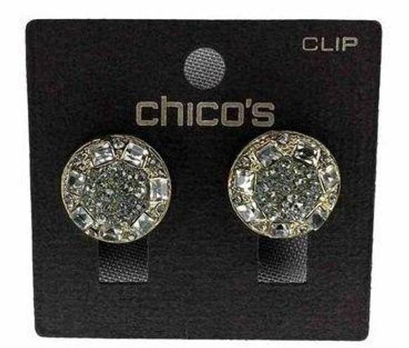 Chico's  NWT Gold Tone Crystal Clip Earrings Round Earrings