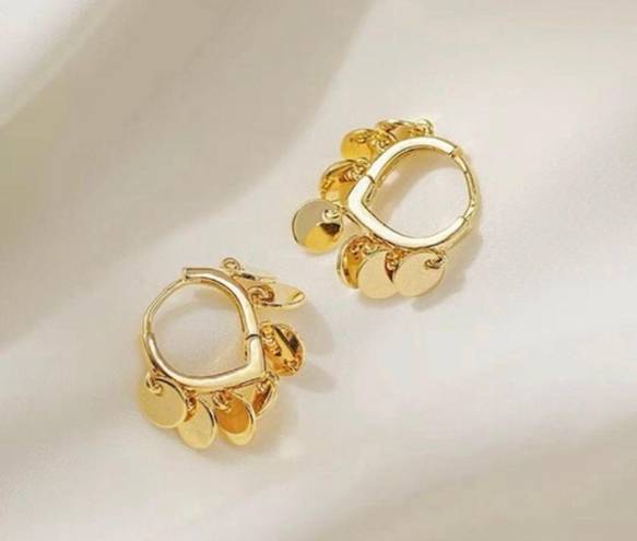 18K Gold Plated Round Disc Tassel Hoop Earrings for Women