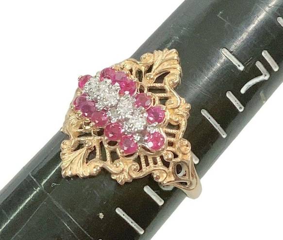 Ruby 10K 10KT Yellow Gold Diamond +  Ring Sz 8