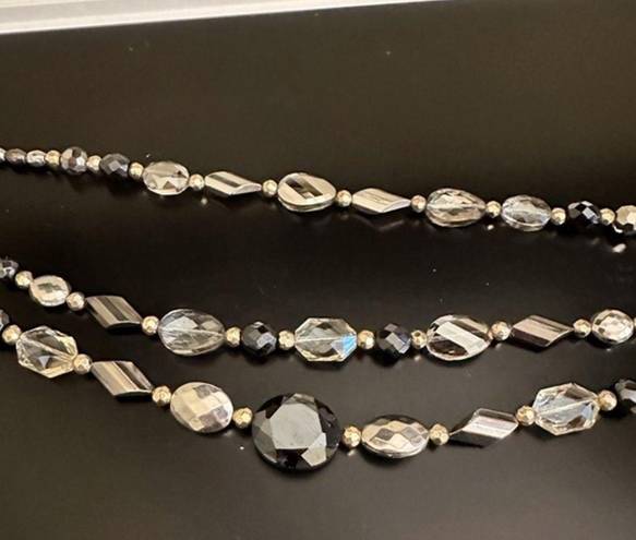 Onyx Multi Strand Necklace Silver Chain clear, topaz and  colored discs
